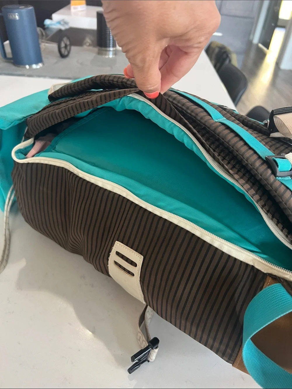 Burton Teal and Brown Striped Roll-Top Backpack